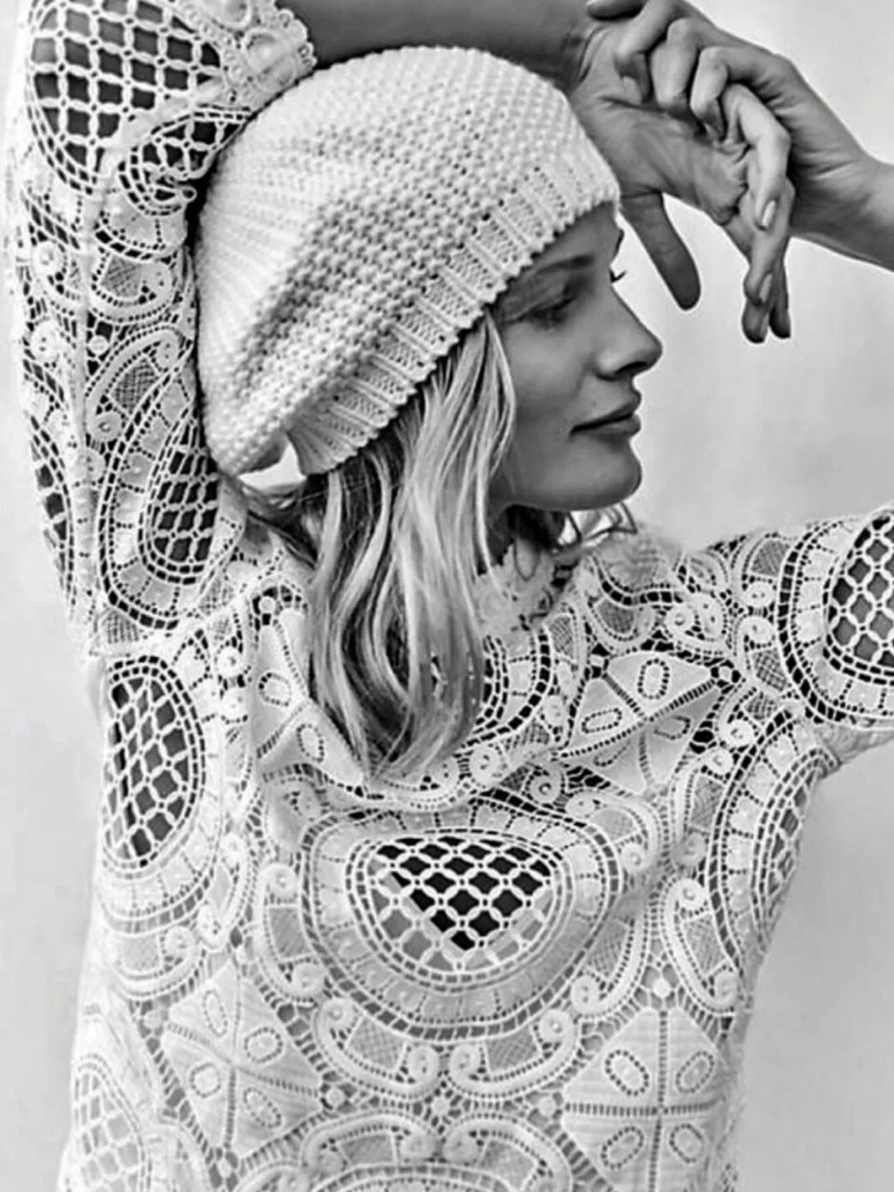Anthropologie White Circular Lace High-Neck Blouse